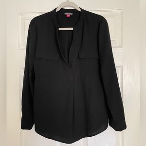 Vince Camuto Women’s Rumple Long Sleeve V Neck Blouse Top Black Sz Medium